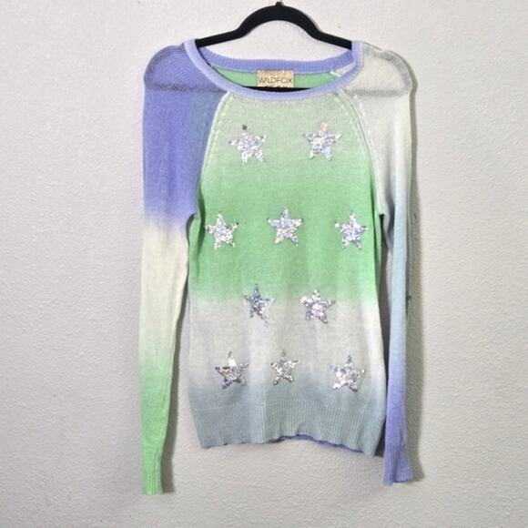 Wildfox Women’s Star Gazer Sweater White Label Sequin Stars Pastel Dip Dye Sz S - Picture 2 of 10